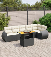7-tlg. Garten-Sofagarnitur mit Kissen Schwarz Poly Rattan