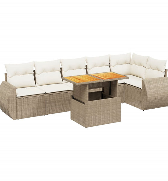 7-tlg. Garten-Sofagarnitur mit Kissen Beige Poly Rattan