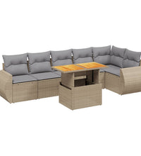 7-tlg. Garten-Sofagarnitur mit Kissen Beige Poly Rattan