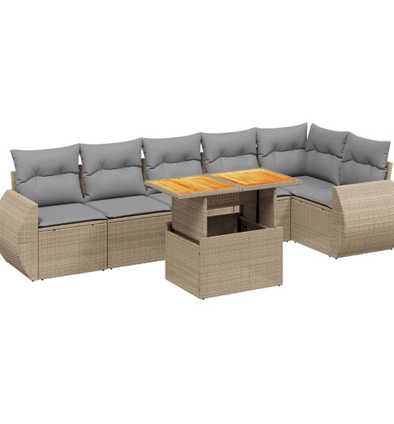 7-tlg. Garten-Sofagarnitur mit Kissen Beige Poly Rattan