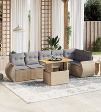 7-tlg. Garten-Sofagarnitur mit Kissen Beige Poly Rattan