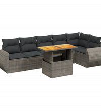 7-tlg. Garten-Sofagarnitur mit Kissen Grau Poly Rattan