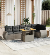 7-tlg. Garten-Sofagarnitur mit Kissen Grau Poly Rattan