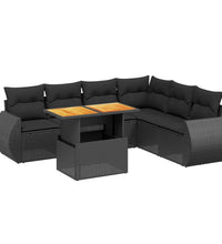 7-tlg. Garten-Sofagarnitur mit Kissen Schwarz Poly Rattan