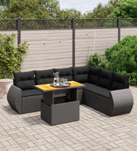 7-tlg. Garten-Sofagarnitur mit Kissen Schwarz Poly Rattan