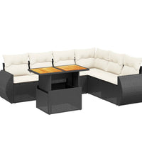 7-tlg. Garten-Sofagarnitur mit Kissen Schwarz Poly Rattan