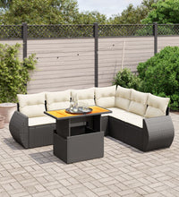 7-tlg. Garten-Sofagarnitur mit Kissen Schwarz Poly Rattan