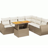 7-tlg. Garten-Sofagarnitur mit Kissen Beige Poly Rattan
