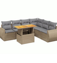 7-tlg. Garten-Sofagarnitur mit Kissen Beige Poly Rattan
