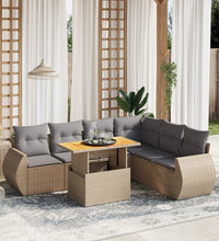 7-tlg. Garten-Sofagarnitur mit Kissen Beige Poly Rattan