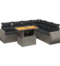 7-tlg. Garten-Sofagarnitur mit Kissen Grau Poly Rattan