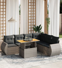 7-tlg. Garten-Sofagarnitur mit Kissen Grau Poly Rattan