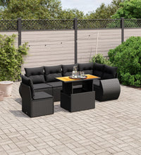 7-tlg. Garten-Sofagarnitur mit Kissen Schwarz Poly Rattan