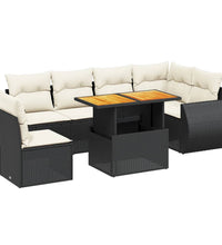 7-tlg. Garten-Sofagarnitur mit Kissen Schwarz Poly Rattan