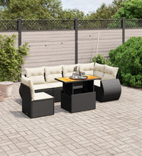7-tlg. Garten-Sofagarnitur mit Kissen Schwarz Poly Rattan