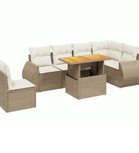 7-tlg. Garten-Sofagarnitur mit Kissen Beige Poly Rattan