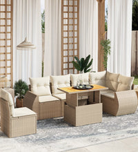 7-tlg. Garten-Sofagarnitur mit Kissen Beige Poly Rattan