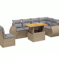 7-tlg. Garten-Sofagarnitur mit Kissen Beige Poly Rattan