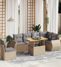 7-tlg. Garten-Sofagarnitur mit Kissen Beige Poly Rattan