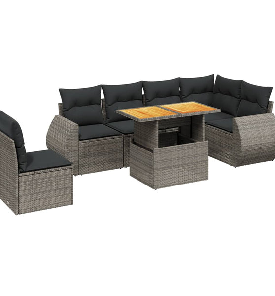 7-tlg. Garten-Sofagarnitur mit Kissen Grau Poly Rattan