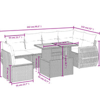 7-tlg. Garten-Sofagarnitur mit Kissen Grau Poly Rattan