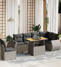 7-tlg. Garten-Sofagarnitur mit Kissen Grau Poly Rattan