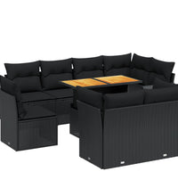 9-tlg. Garten-Sofagarnitur mit Kissen Schwarz Poly Rattan