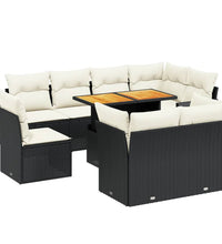 9-tlg. Garten-Sofagarnitur mit Kissen Schwarz Poly Rattan