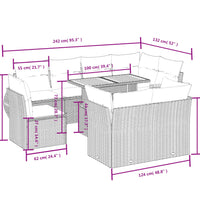9-tlg. Garten-Sofagarnitur mit Kissen Schwarz Poly Rattan