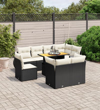 9-tlg. Garten-Sofagarnitur mit Kissen Schwarz Poly Rattan