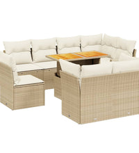 9-tlg. Garten-Sofagarnitur mit Kissen Beige Poly Rattan