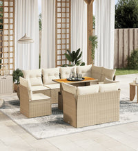 9-tlg. Garten-Sofagarnitur mit Kissen Beige Poly Rattan