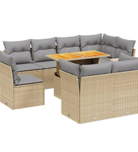 9-tlg. Garten-Sofagarnitur mit Kissen Beige Poly Rattan