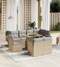 9-tlg. Garten-Sofagarnitur mit Kissen Beige Poly Rattan
