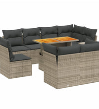 9-tlg. Garten-Sofagarnitur mit Kissen Grau Poly Rattan