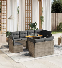 9-tlg. Garten-Sofagarnitur mit Kissen Grau Poly Rattan