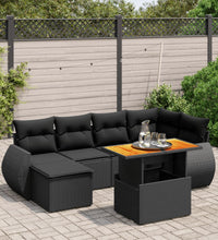7-tlg. Garten-Sofagarnitur mit Kissen Schwarz Poly Rattan