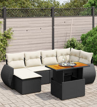 7-tlg. Garten-Sofagarnitur mit Kissen Schwarz Poly Rattan