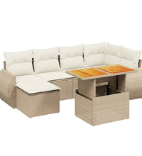 7-tlg. Garten-Sofagarnitur mit Kissen Beige Poly Rattan