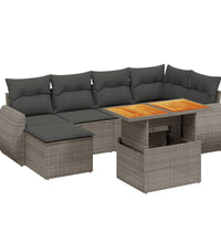 7-tlg. Garten-Sofagarnitur mit Kissen Grau Poly Rattan