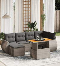 7-tlg. Garten-Sofagarnitur mit Kissen Grau Poly Rattan