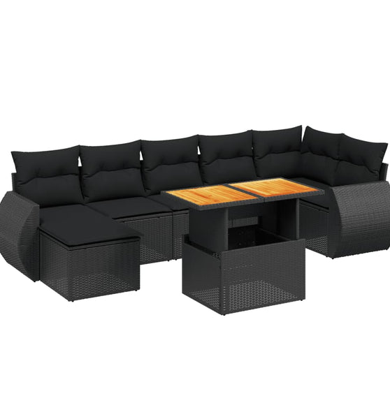 8-tlg. Garten-Sofagarnitur mit Kissen Schwarz Poly Rattan