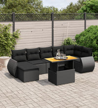 8-tlg. Garten-Sofagarnitur mit Kissen Schwarz Poly Rattan