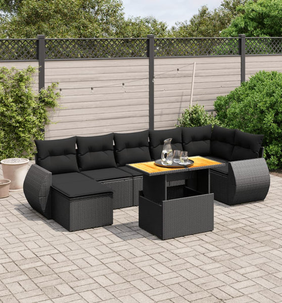 8-tlg. Garten-Sofagarnitur mit Kissen Schwarz Poly Rattan