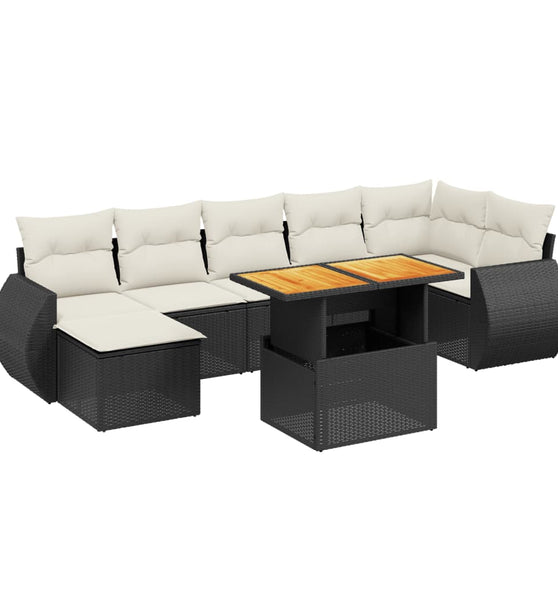 8-tlg. Garten-Sofagarnitur mit Kissen Schwarz Poly Rattan