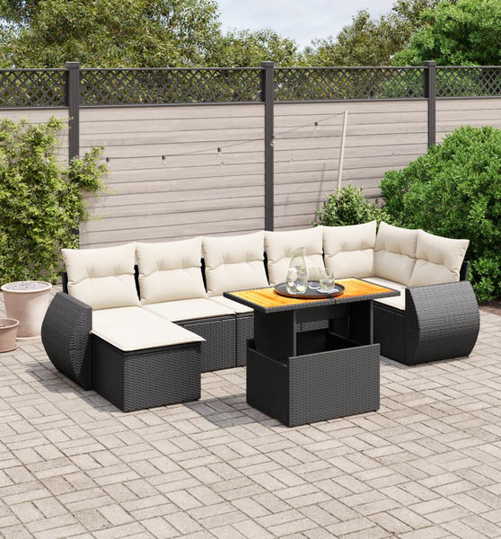 8-tlg. Garten-Sofagarnitur mit Kissen Schwarz Poly Rattan