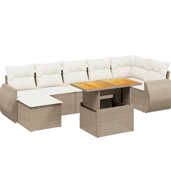 8-tlg. Garten-Sofagarnitur mit Kissen Beige Poly Rattan