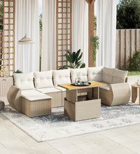 8-tlg. Garten-Sofagarnitur mit Kissen Beige Poly Rattan