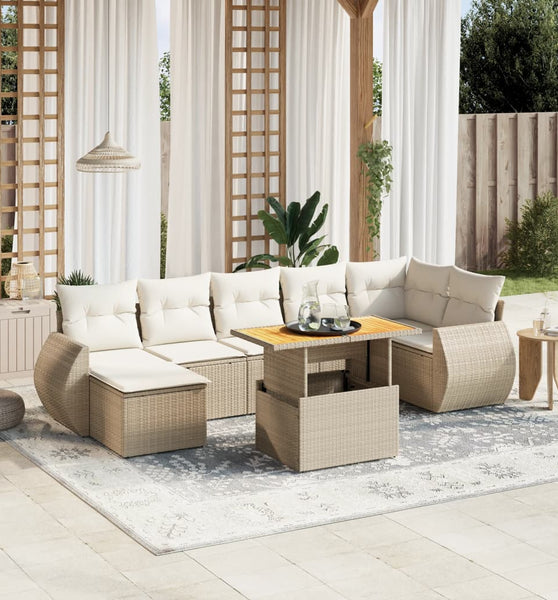 8-tlg. Garten-Sofagarnitur mit Kissen Beige Poly Rattan