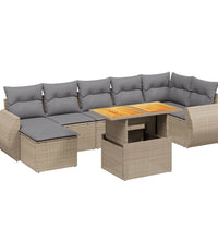 8-tlg. Garten-Sofagarnitur mit Kissen Beige Poly Rattan